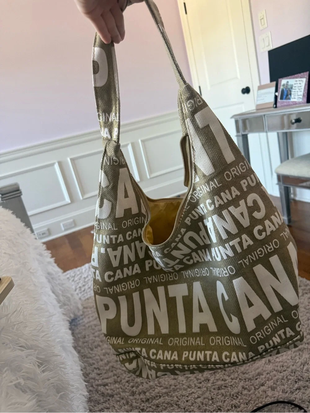 Logo Canvas Shoulder Bag in Olive Green